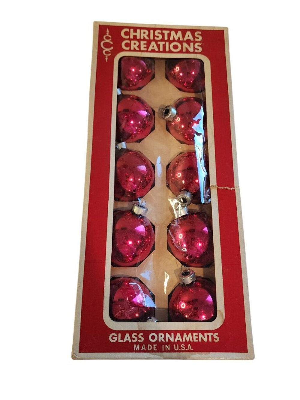 Christmas Creations Vintage 10 Ball Mercury Glass Ornaments Made In USA Pink